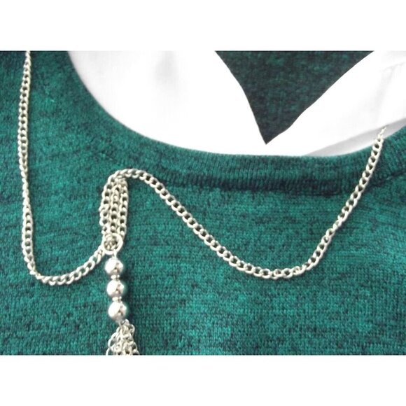 Notations Sweater Shirt Collar Inset Womens Size Medium Marled Green NECKLACE - Picture 6 of 12